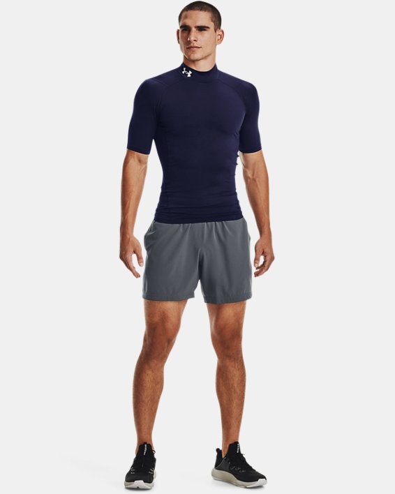 Men's HeatGear® Compression Mock Short Sleeve, Blue, pdpMainDesktop image number 2